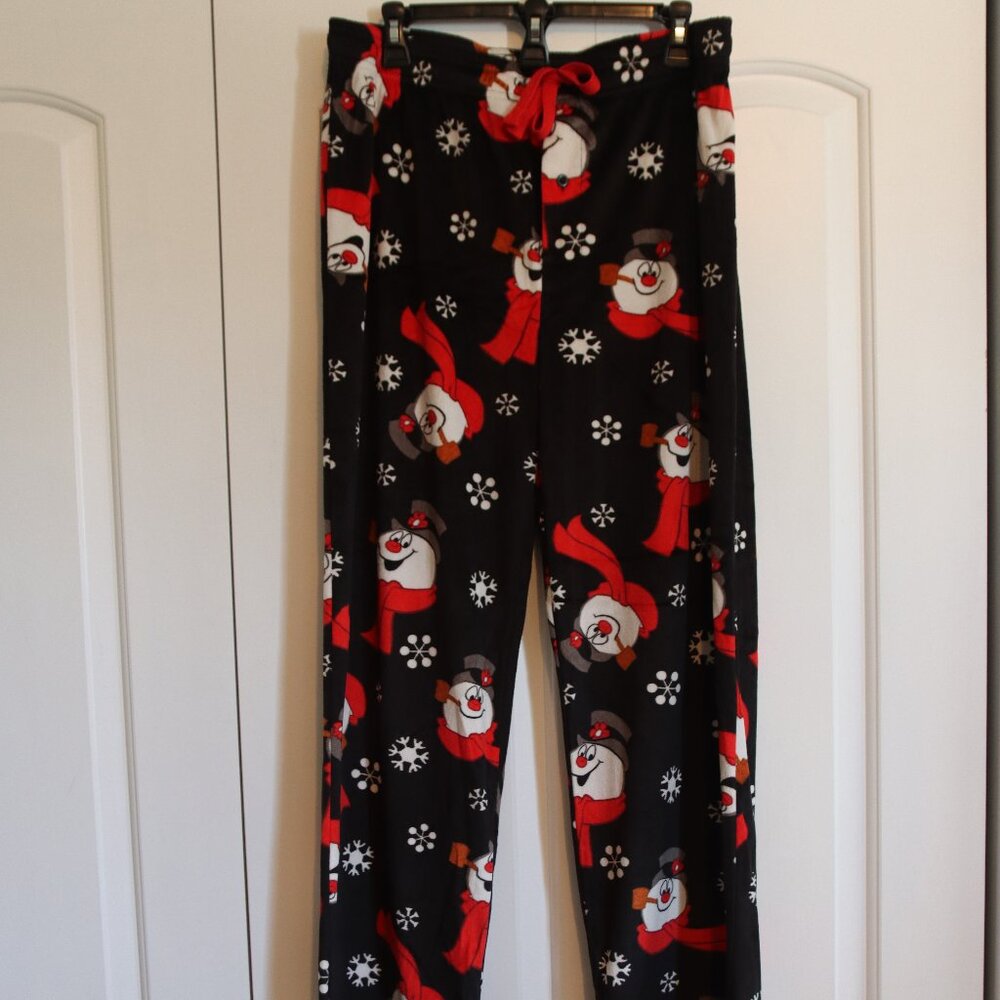 Frosty The Snowman Black Men's Elastic/Drawstring Waist Sleep Pants Size Large